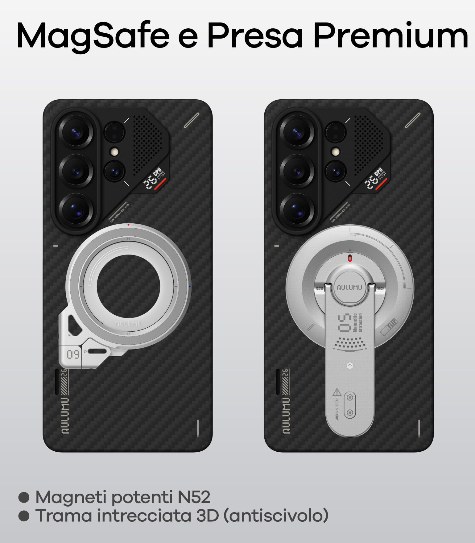 Aulumu S26 Ultra Cover per Samsung Galaxy S26 Ultra Custodia Magnetica in Fibra Aramidica, Tessuto ultrasottile 1500D, Raffreddamento passivo Custodia Samsung Galaxy S26 Ultra per MagSafe, Nero