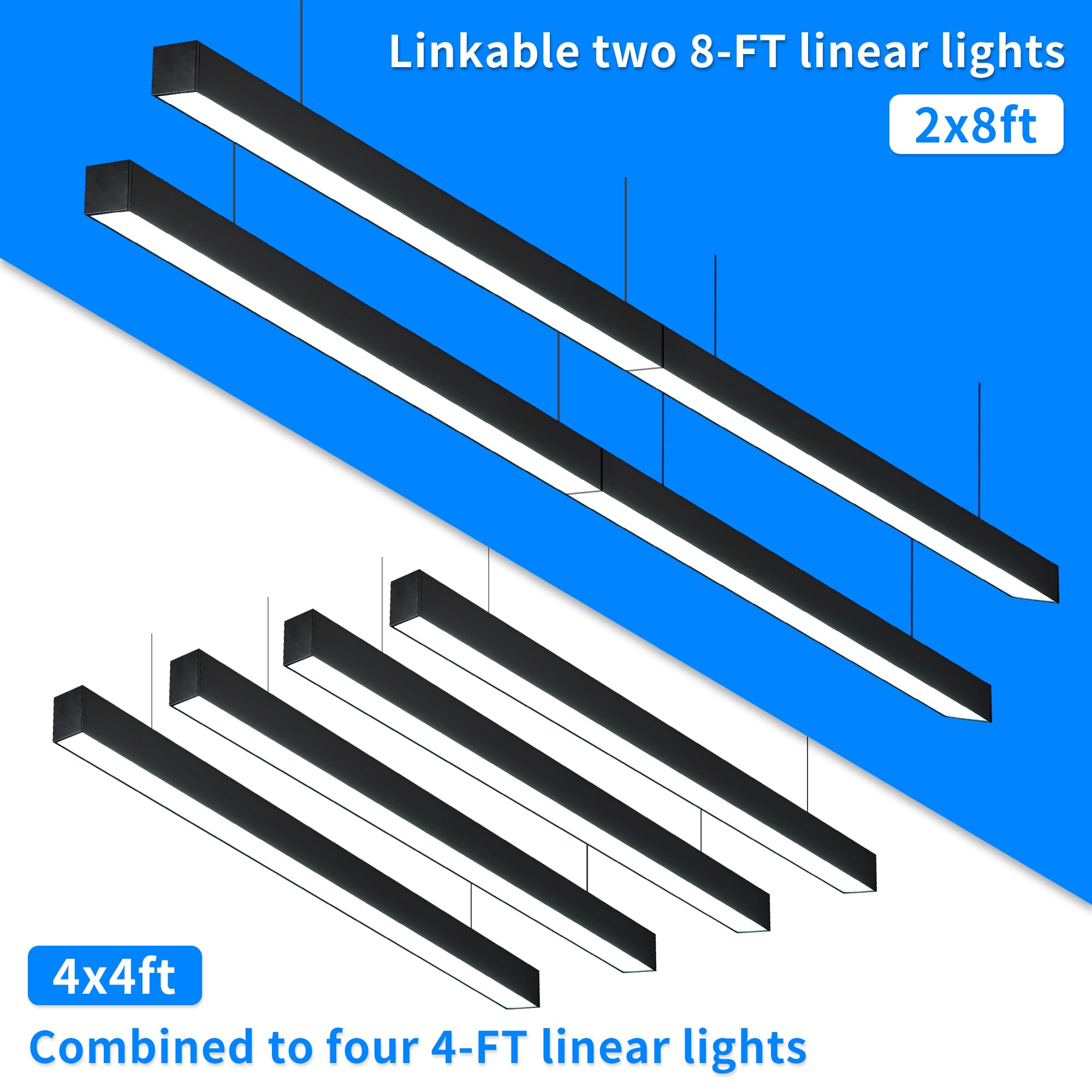 8FT Linkingable LED Linear Light 100W 15000lm Dimmable Suspended Linear Light 3000-6000K Color Changing Prefect for Office Shop — view 3