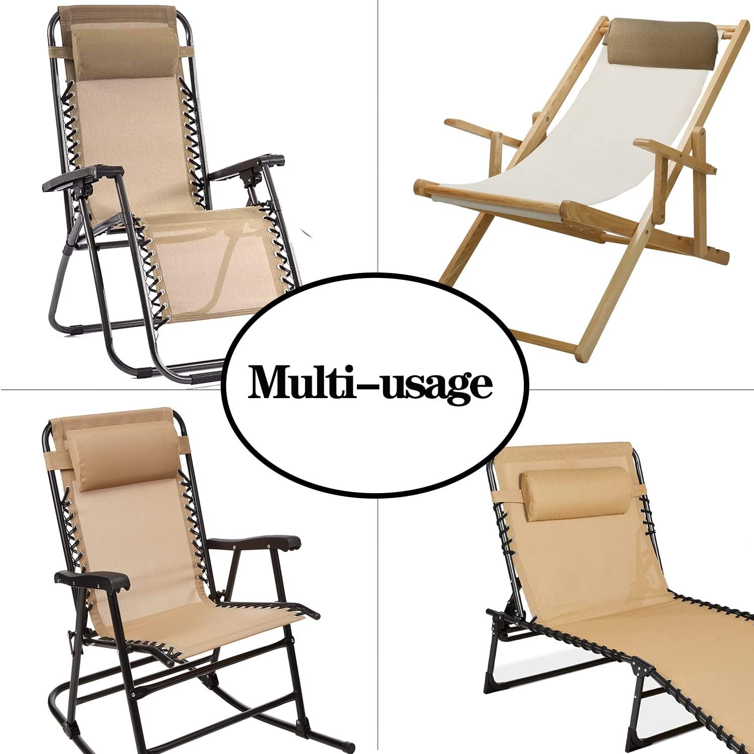 Zero Gravity Chair Set of 2 Replacement Pillow Headrest with Elastic Band, Universal Soft Removable Padded Cushion Head Pillow for Zero Gravity Lounge Chair, Folding Patio Lawn Recliner Chair, Tan
