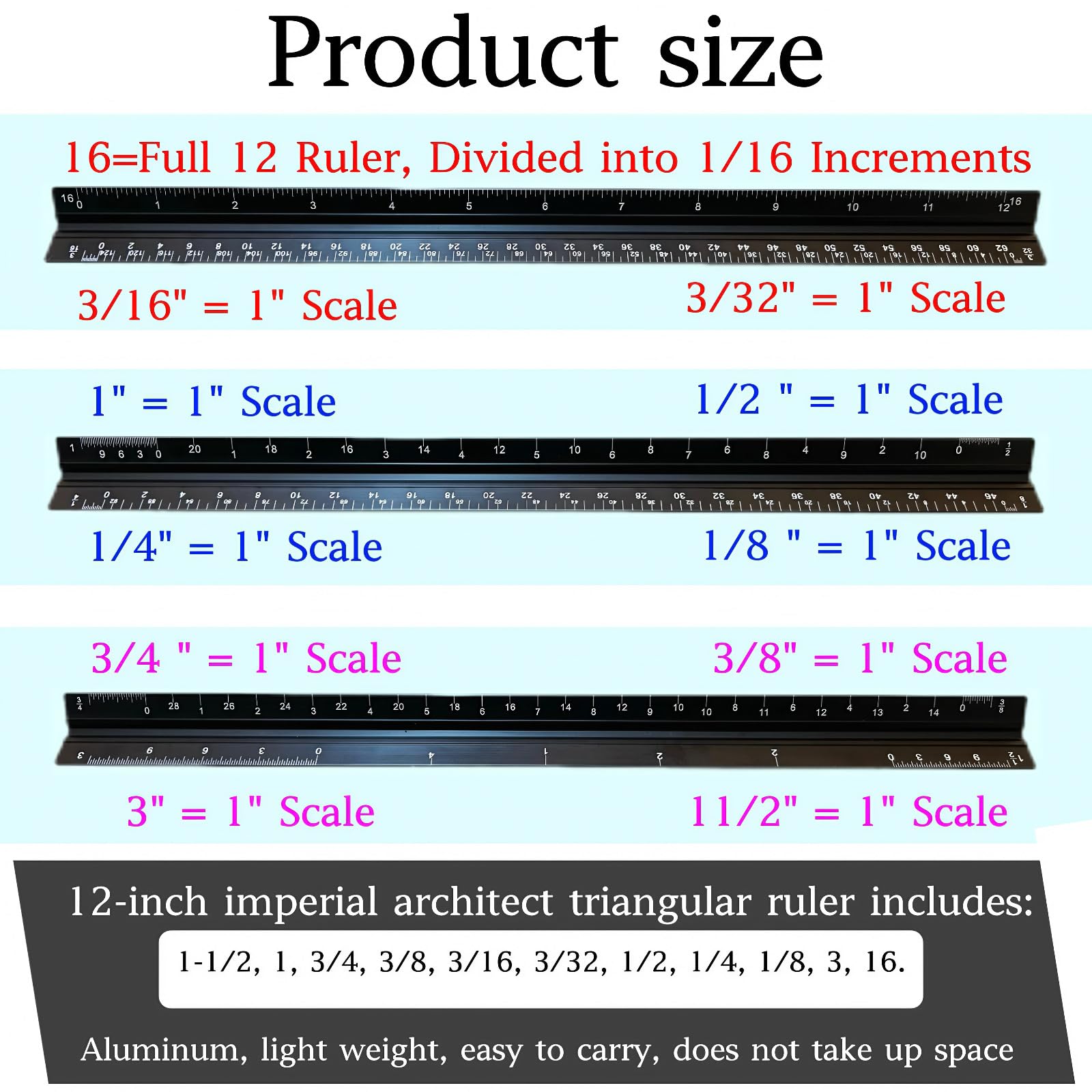 LQ-TT-CY-CX 12-Inch Aluminum Triangular Architect Scale Ruler - Imperial Blue - View #11