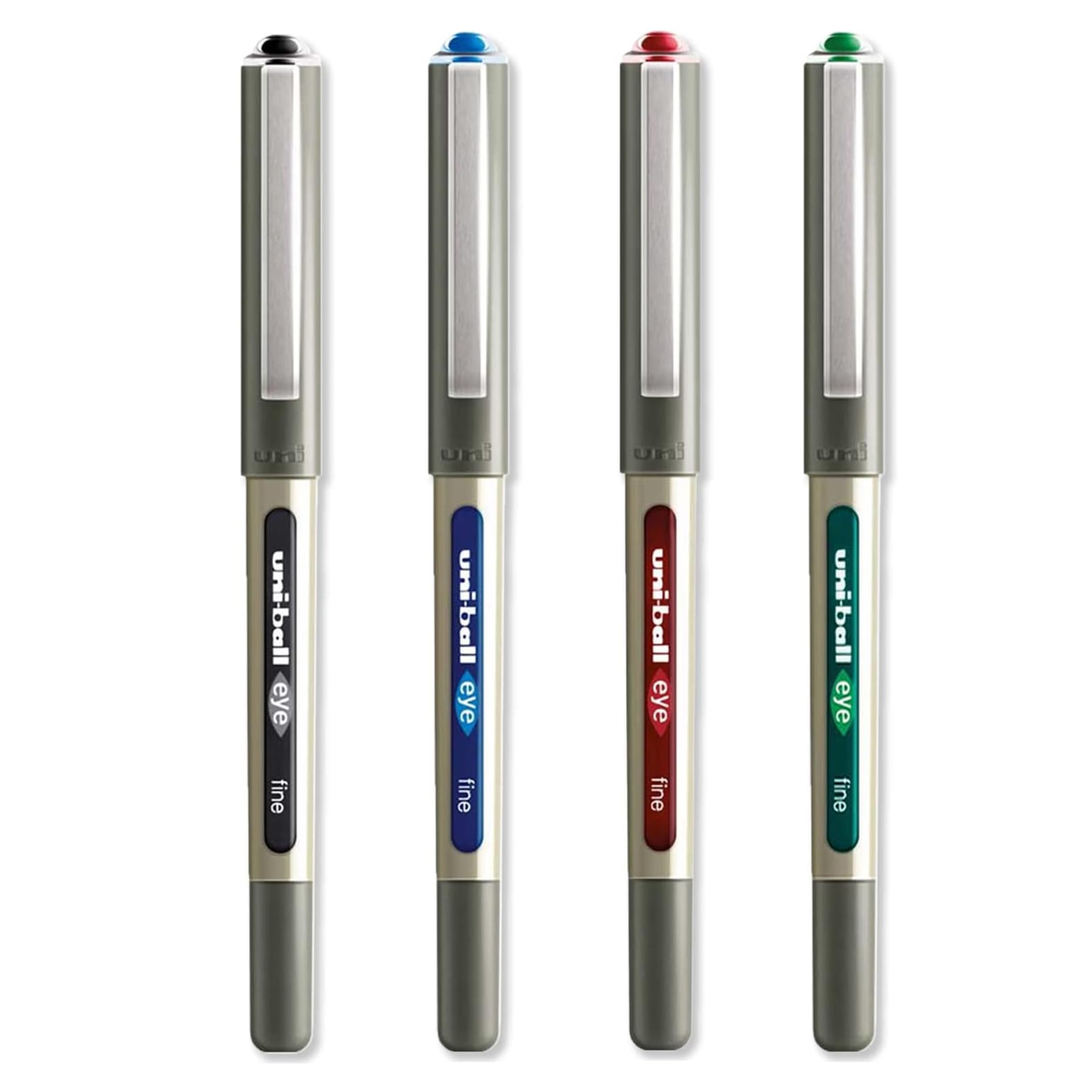 uni-ball EYE - UB-157E Rollerball Pens - 0.7mm Nib - Black, Blue, Red, Green - Pack of 4, Multicolor, 1 count (Pack of 4)