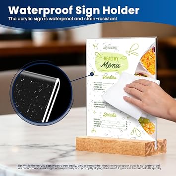 16 Pack 4x6 Acrylic Sign Holder with Wood Base Vertical and Slant Displays, Clear Plastic Flyer Display Stand, Paper photo Table Menu Sign Frame Suitable for Restaurants, Office, Store, Hotels