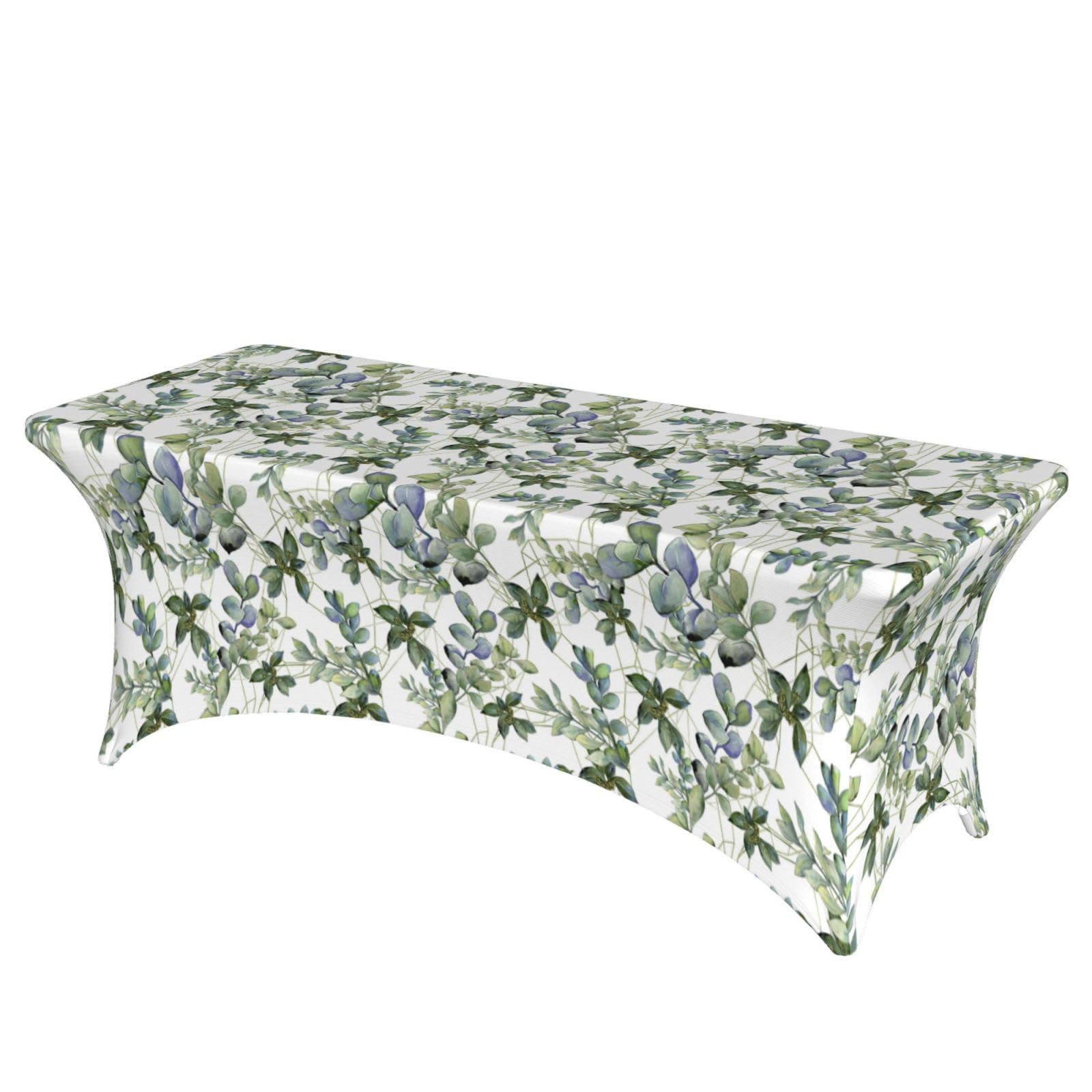 NImongt Green Eucalyptus Leaves Print Elastic Rectangular Tablecloth Holidays Family Banquet Wedding Party Table Cover