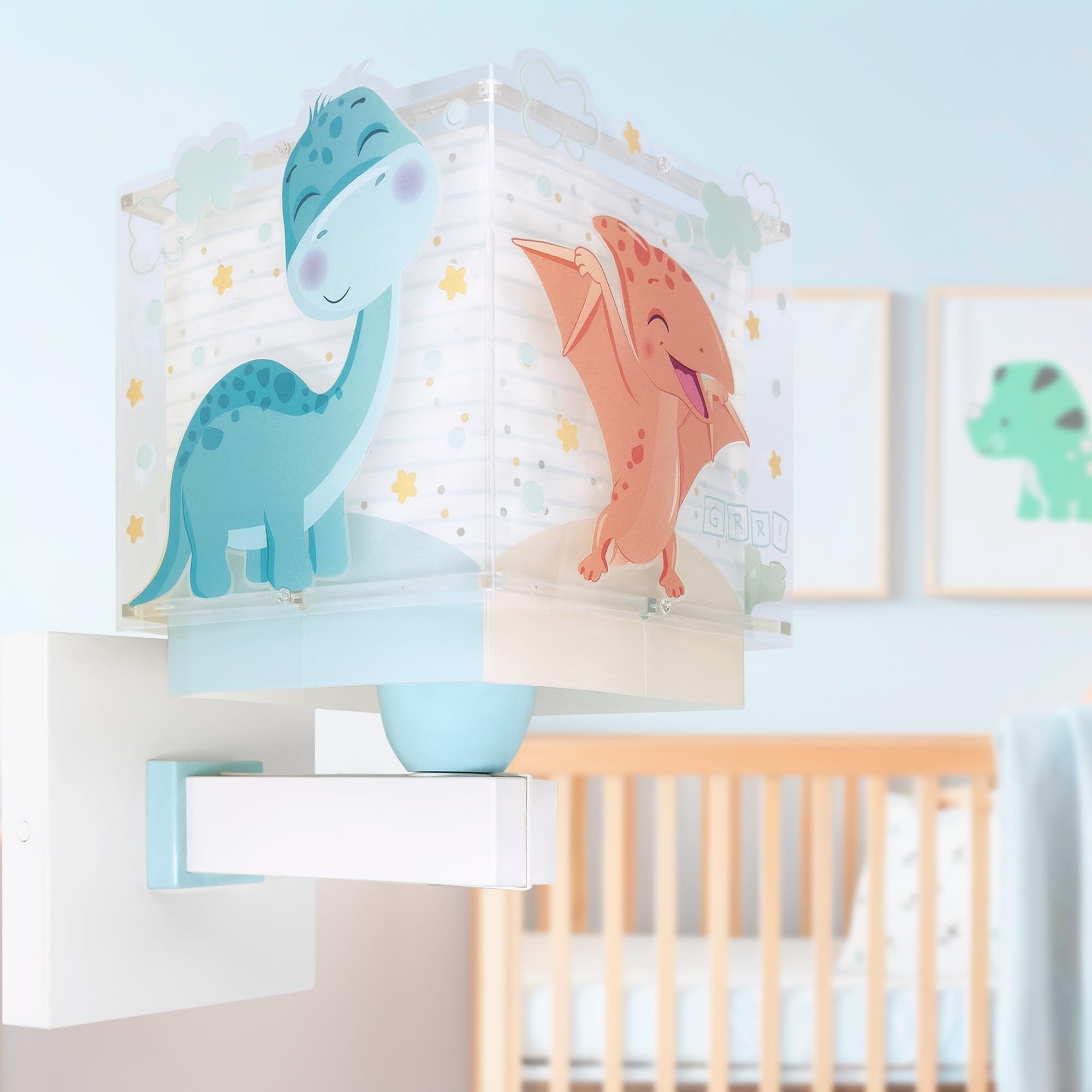 Dalber Lámpara Aplique Pared Infantil Baby Dinos 63459 | Lámpara aplique de pared con instalación directa a la corriente o mediante cable con interruptor incluido.
