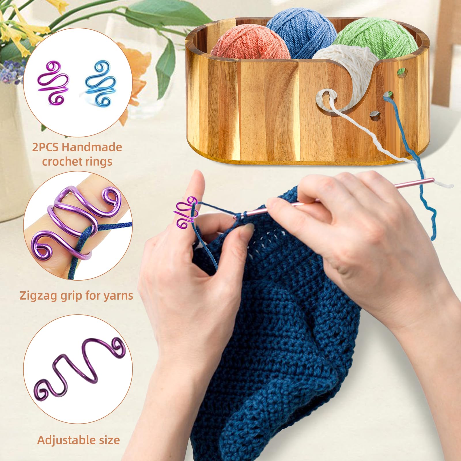 Garnschale aus Akazienholz, große Größe für Garnknäuel, große Garnschalen zum Häkeln, Häkelschalen für Garn, Garnschale zum Stricken, perfektes Geschenk für Stricker, Größe: 27,9 x 15,4 x 10,8