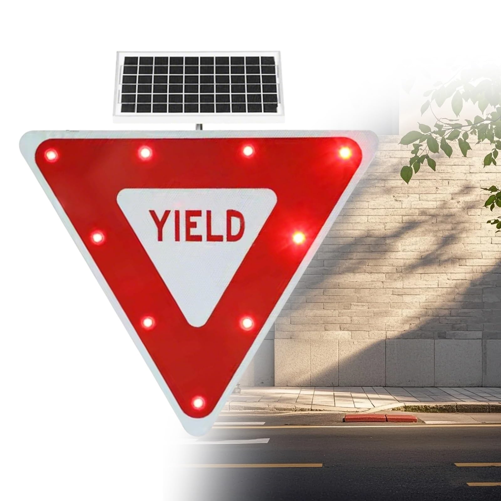 Yield Sign LED Flashing, Solar Powered LED Flashing Yield Sign, with a Flashing Indicator Light, IP65 Waterproof, Suitable for Roads and Residential Sreas