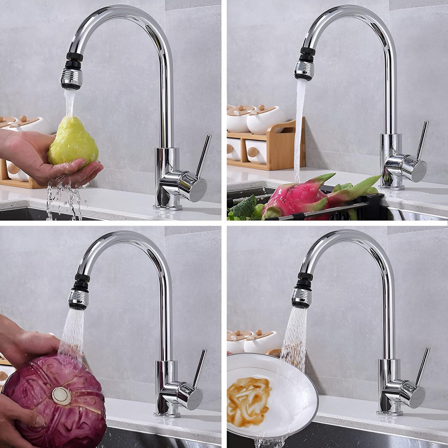 Amillee Swivel Faucet Sprayer Head Nozzle with Adapter, 360° Rotating Dual-Mode Aerator Spray Head Replacement for Kitchen & Bathroom Sink, 2 Spray Settings – Black (FAUCET-HEAD-D) 4