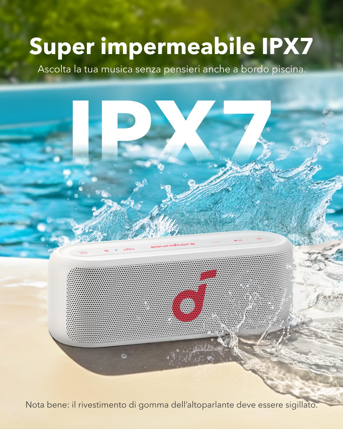 Soundcore Select 2S cassa bluetooth portatile con suono stereo da 20W, tecnologia BassUp™,16 ore, connessione stereo senza fili e impermeabilità IPX7 per escursioni e avventure all'aria aperta