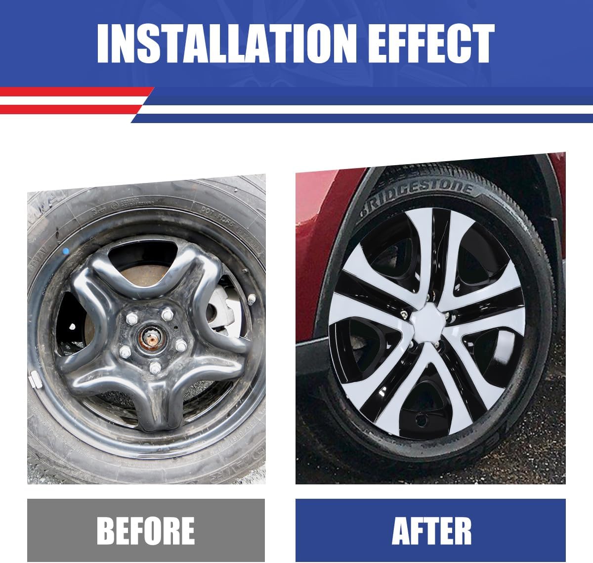 AUTOWIKI 17 Inch Hubcaps Fit for 2013-2018 Toyota RAV4, Wheels Rim Cover Replacement Compatible with Toyota RAV4 17'' Steel Wheels, ABS & PC Material White & Black Lacquer Hub Caps Set of 4 17-Inch