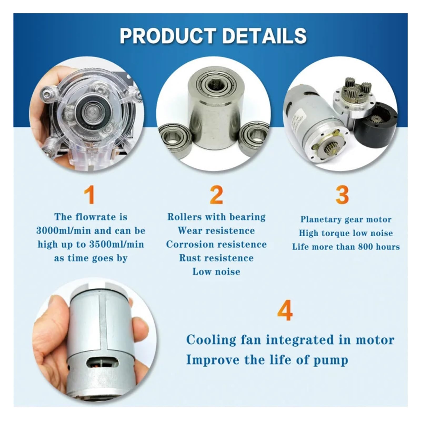 Bomba peristáltica de 24 V CC, 0,8 GPH (3000 ml/min), autocebante de alto caudal for cambio automático de agua en acuarios y transferencia de productos químicos de laboratorio.(Silicone Tube)