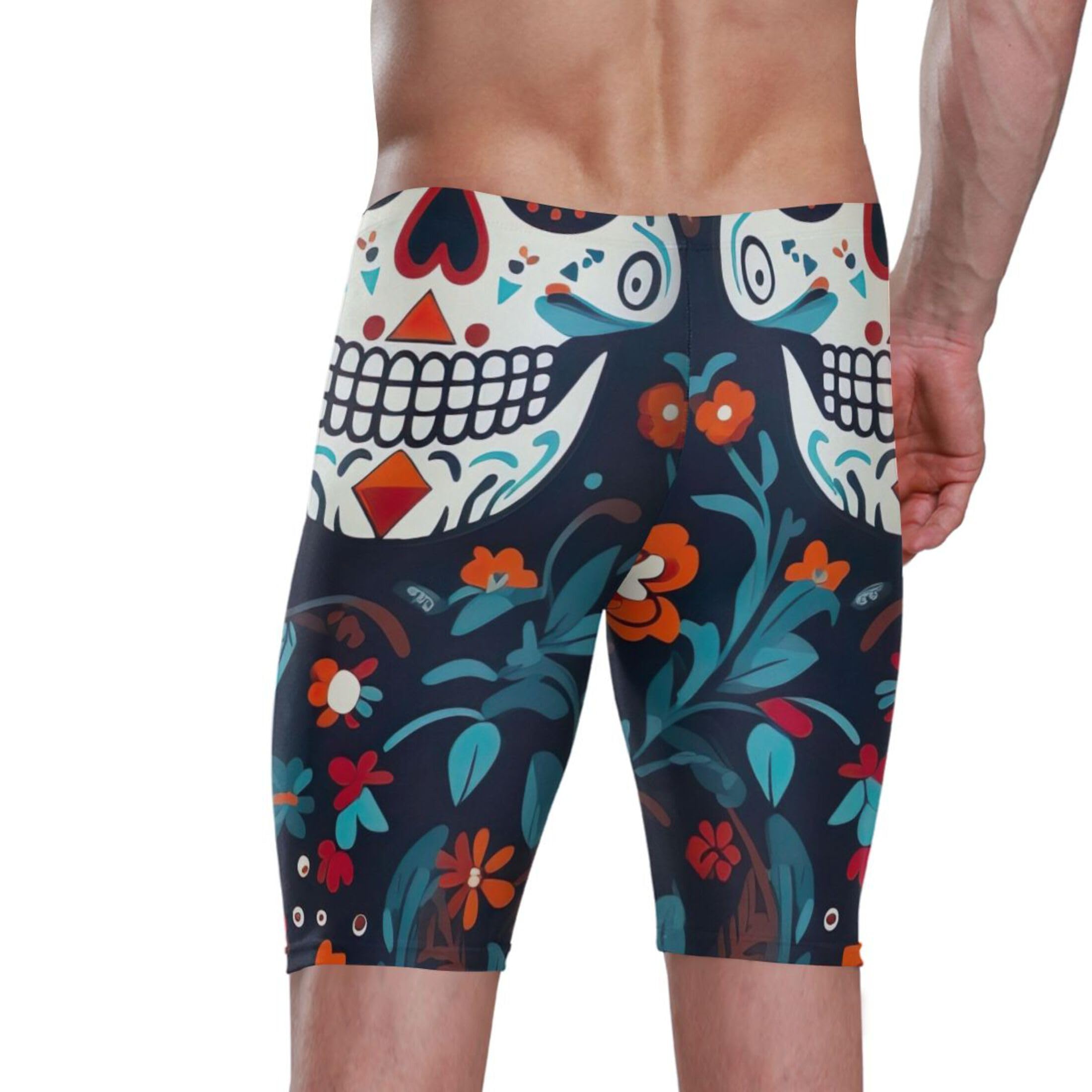Sugar Skull Skeleton Gothic Flowers Men's Swimsuit Swim Jammers L B0400659