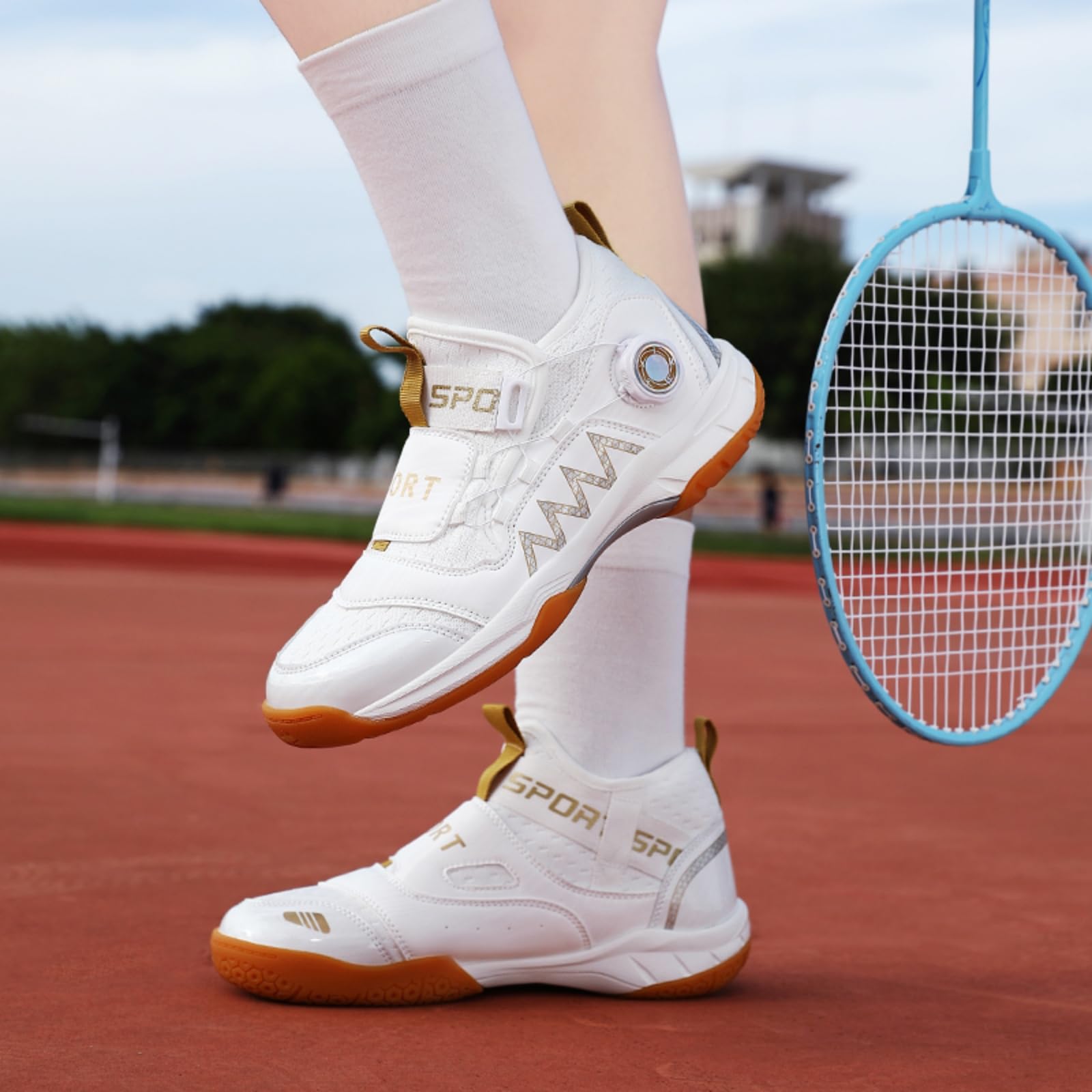 JiuQing Damskie buty do badmintona wsuwane buty sportowe na kort | Lekkie przewiewne, Antypoślizgowa gumowa podeszwa, dziewczynek, Obuwie sportów rakietowych, Do gry w pickleball squasha