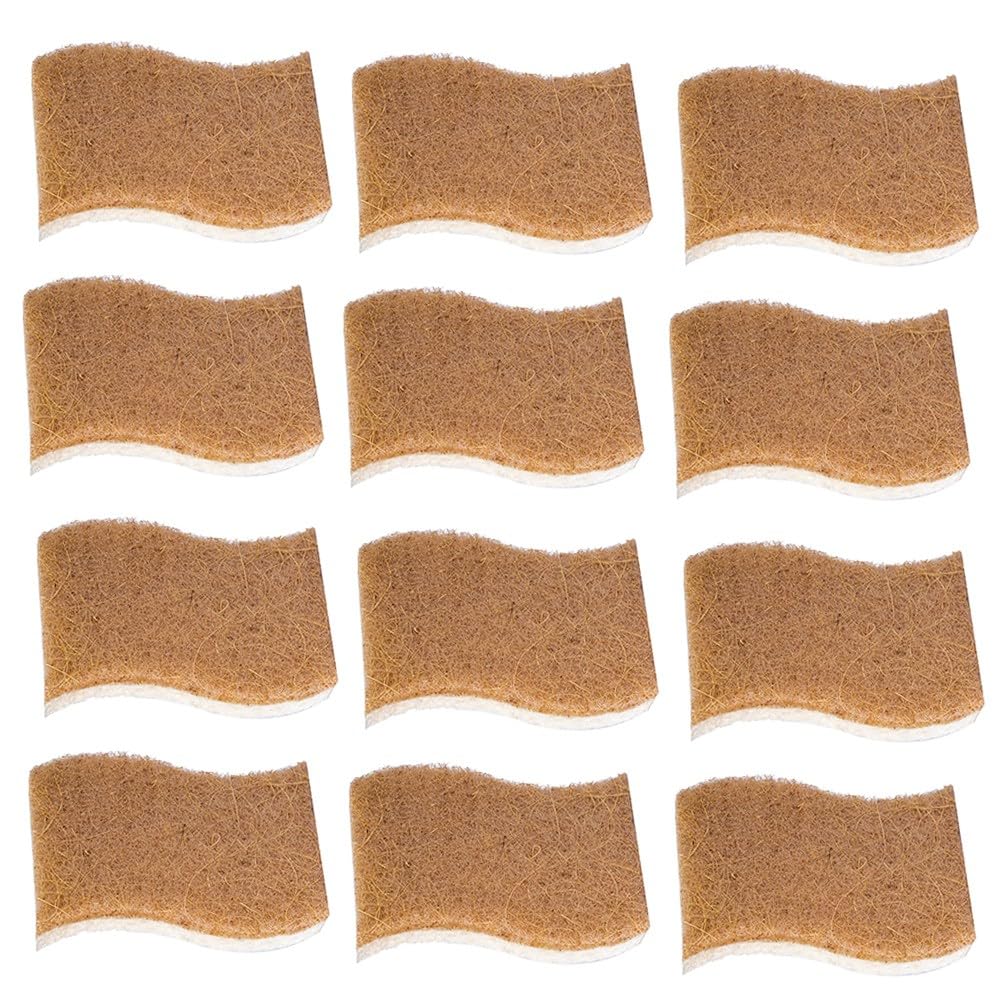 CTRLZS 12 PCS Natural Scrub Sponges Kitchen White Wood Fiber for Dishes, Cellulose Sponges Safe on Non-Stick Cookware