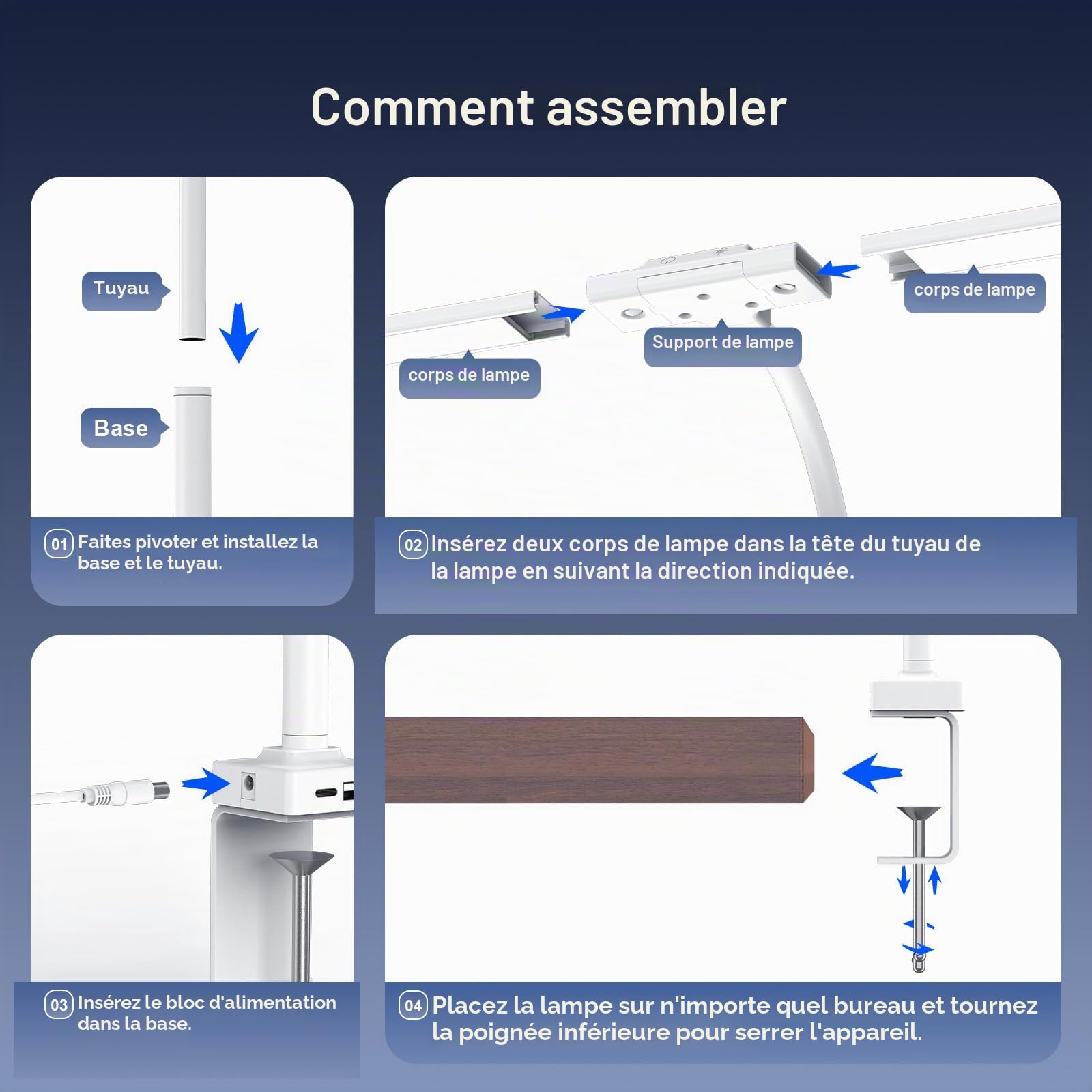 Lampe de Bureau LED 24W avec Pince - 1500LM 80CM Lampe de Lecture à DEL de Cygne avec Télécommande, Port de chargement USB pour Maison et Bureau, Blanc Éclatant