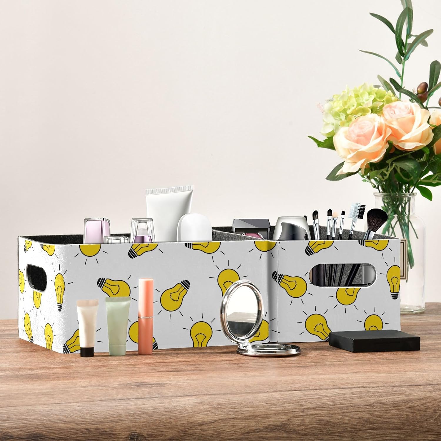 OTVEE Light Bulb Storage Baskets for Organizing, 2 Pack Collapsible Storage Bins with Handles Cubes for for Laundry Room Bathrooms Bedrooms Kitchens Cabinets Countertops