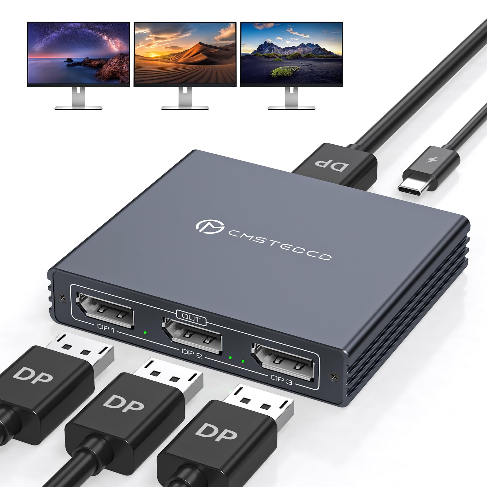 VEDINDUST Répartiteur DisplayPort 1 entrée 3 Sorties Convertisseur vidéo DisplayPort 1.4 DP vers DP 4K@60Hz supporte Les Modes MST et SST Affichage étendu MST pour Windows Uniquement