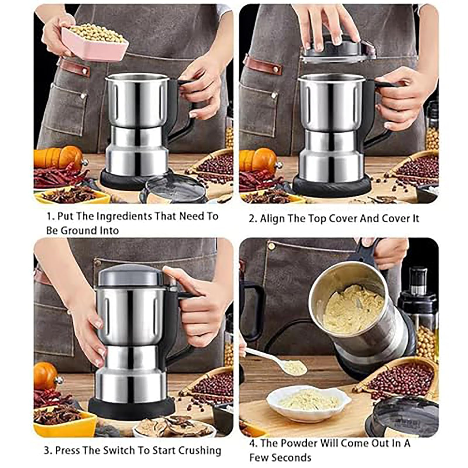 Molinillo de grano eléctrico de 450 g, molino de alta velocidad de 25000 RPM con hoja de acero inoxidable, para moler hierbas secas, especias, granos, maíz, café, pimienta y nueces