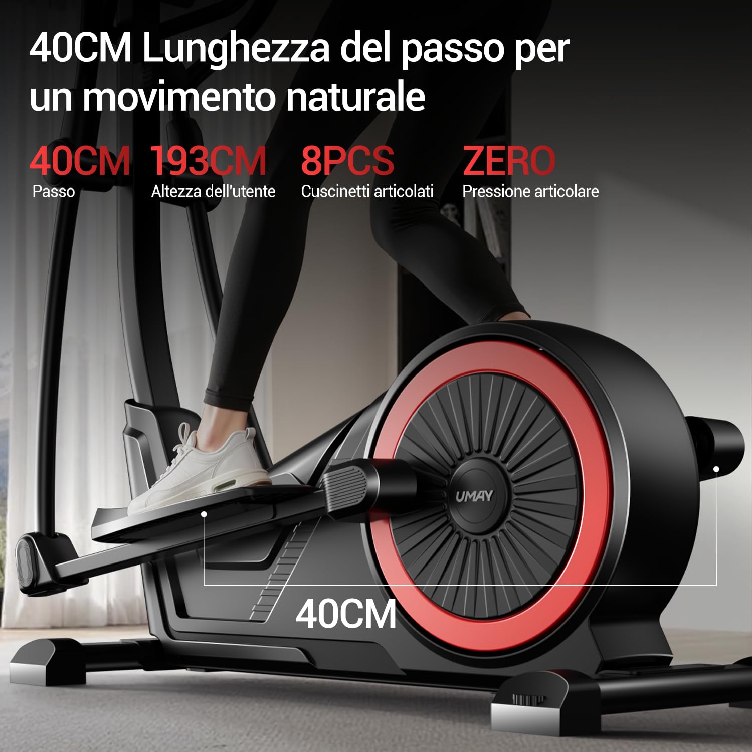 UMAY Elíptica de casa, elíptica Ultra silenciosa con 16 Niveles de Resistencia, zancada de 40 cm, Volante de 7 kg, Asas para frecuencia cardíaca, Pantalla LCD, Carga máxima 159 kg