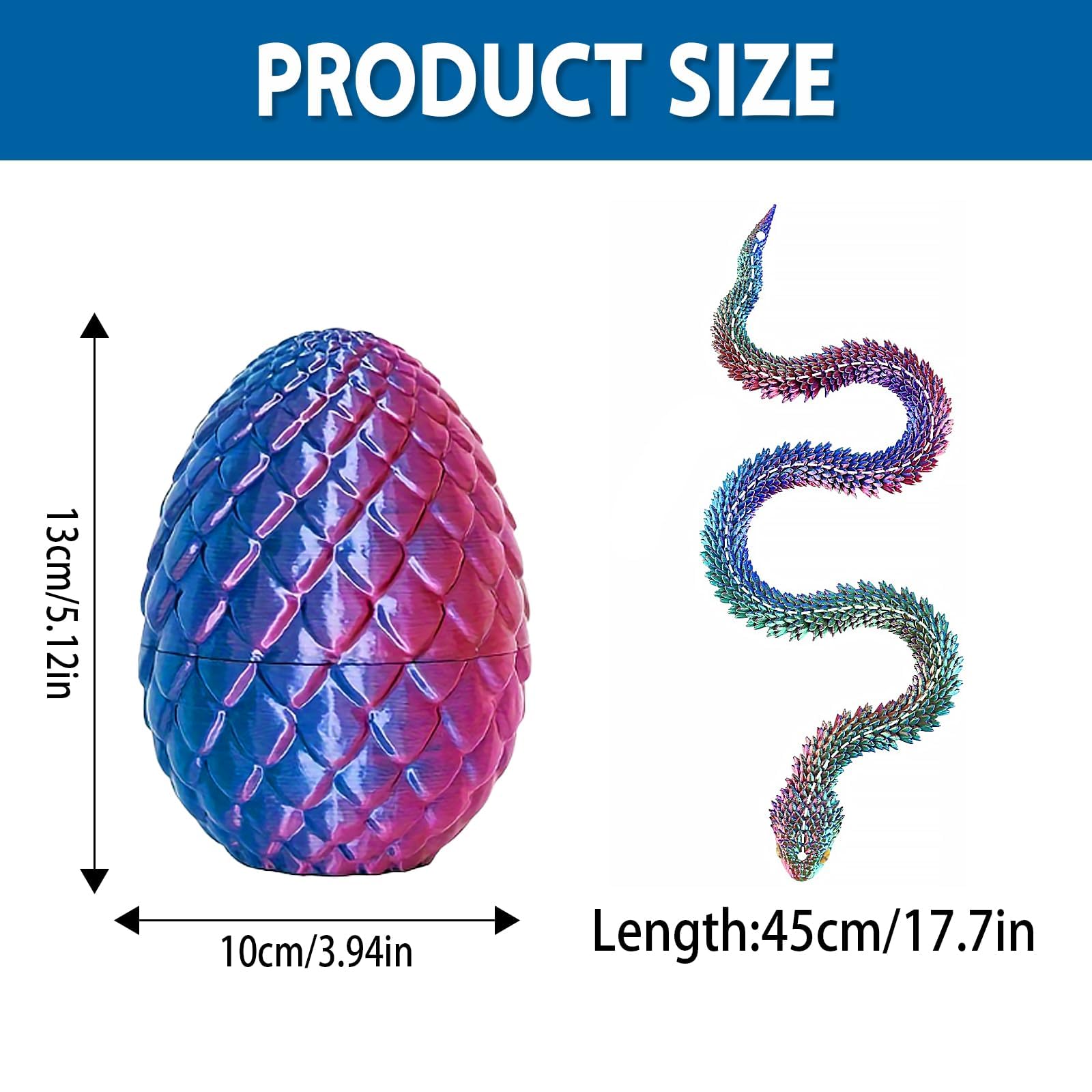 nnOuOnn 3D Printed Snake in Egg 17.7in for Adults Articulated Flexible Snake Statue Decor for Home and Office Decoration (Red Green Blue) - Image 2