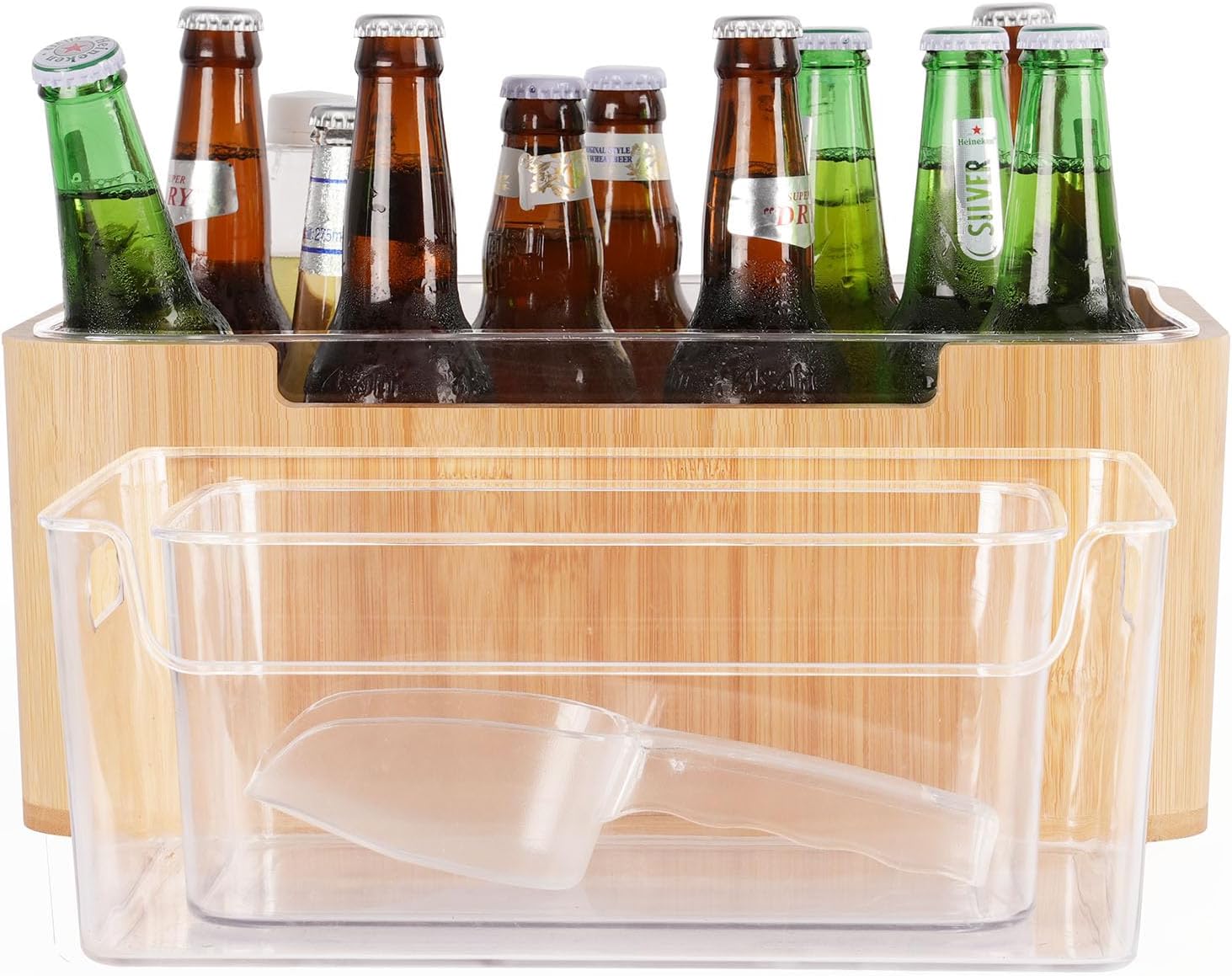 Ice Bucket for Freezer - Natural Wooden Insulated Ice Buckets with Ice Scoop, 12L Large Ice Bucket 2pcs Small Acrylic Champagne Cocktail Bar Beer Wine Bucket, Cube Ice Bucket Kit for Parties Christmas Standard Version