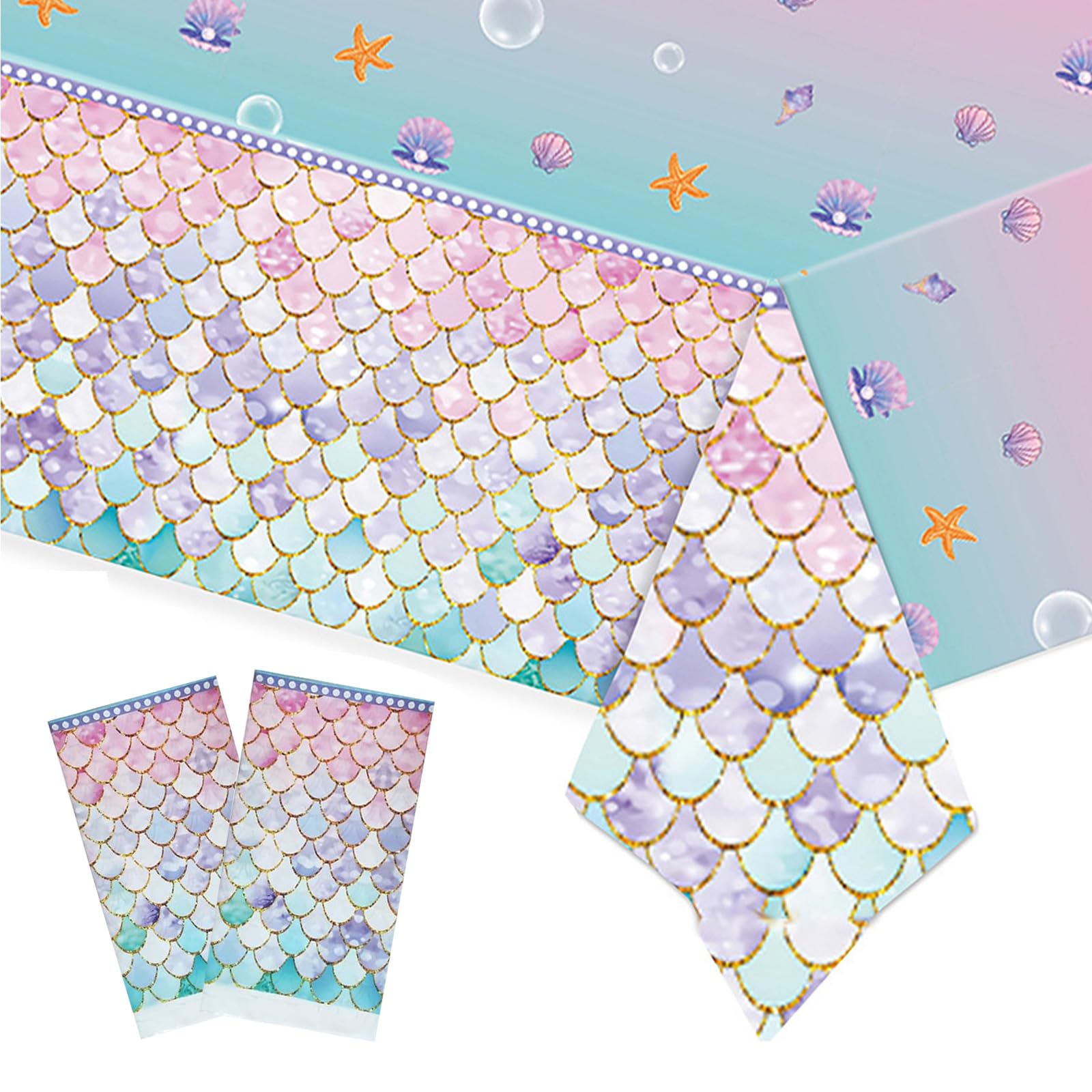 Xinfin Regenbogen Tischdecken137x274cm Einweg-Tischdecke wasserdicht Kunststoff Tischdecken Party Dekorationen Pastell Partyzubehör für Geburtstag Hochzeit Party (2PCS, Meerjungfrau B)