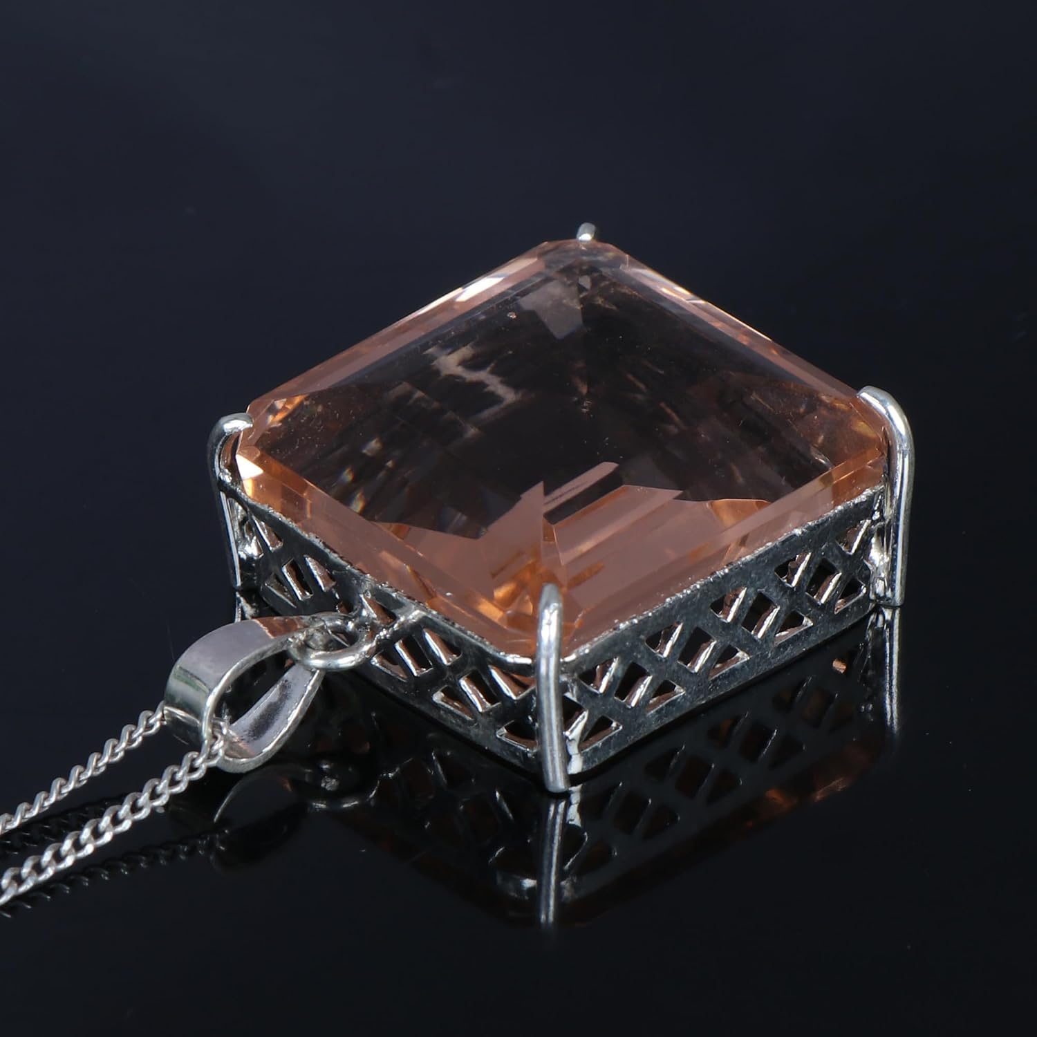REAL-GEMS 88 Ct Lab Created Square Shape Rose Quartz 925 Sterling Silver Pendant for Beach