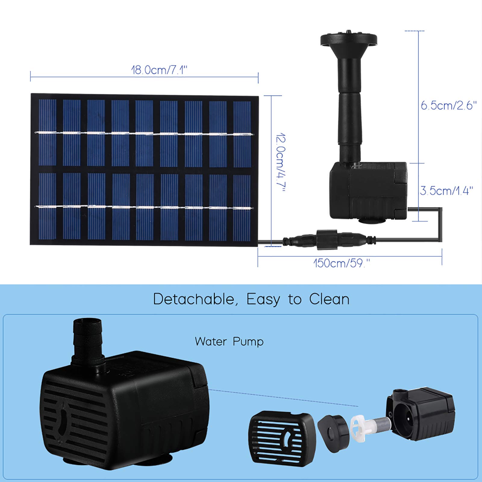 LEDGLE Bomba de Agua Solar para Fuente, 1.8W 200L/H Bomba Agua Solar Estanque, Fuente de Agua Solar, Bomba de Fuente Solar para Piscina, Pecera, Baño de Aves, Patio y Decoración del Jardín