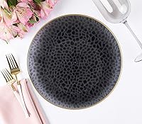 Vista 128 de PARTY BARGAINS 7" & 10" Organic Collection Hammered Appetizer and Dinner Plates Combo with Gold Rim – Transparent White, 32-Pack Disposable Plastic