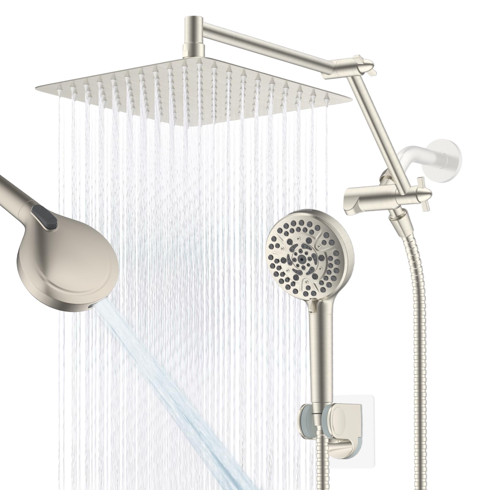 Metal Rain Shower Head with Handheld, 10" High-Pressure Showerhead,10-Mode