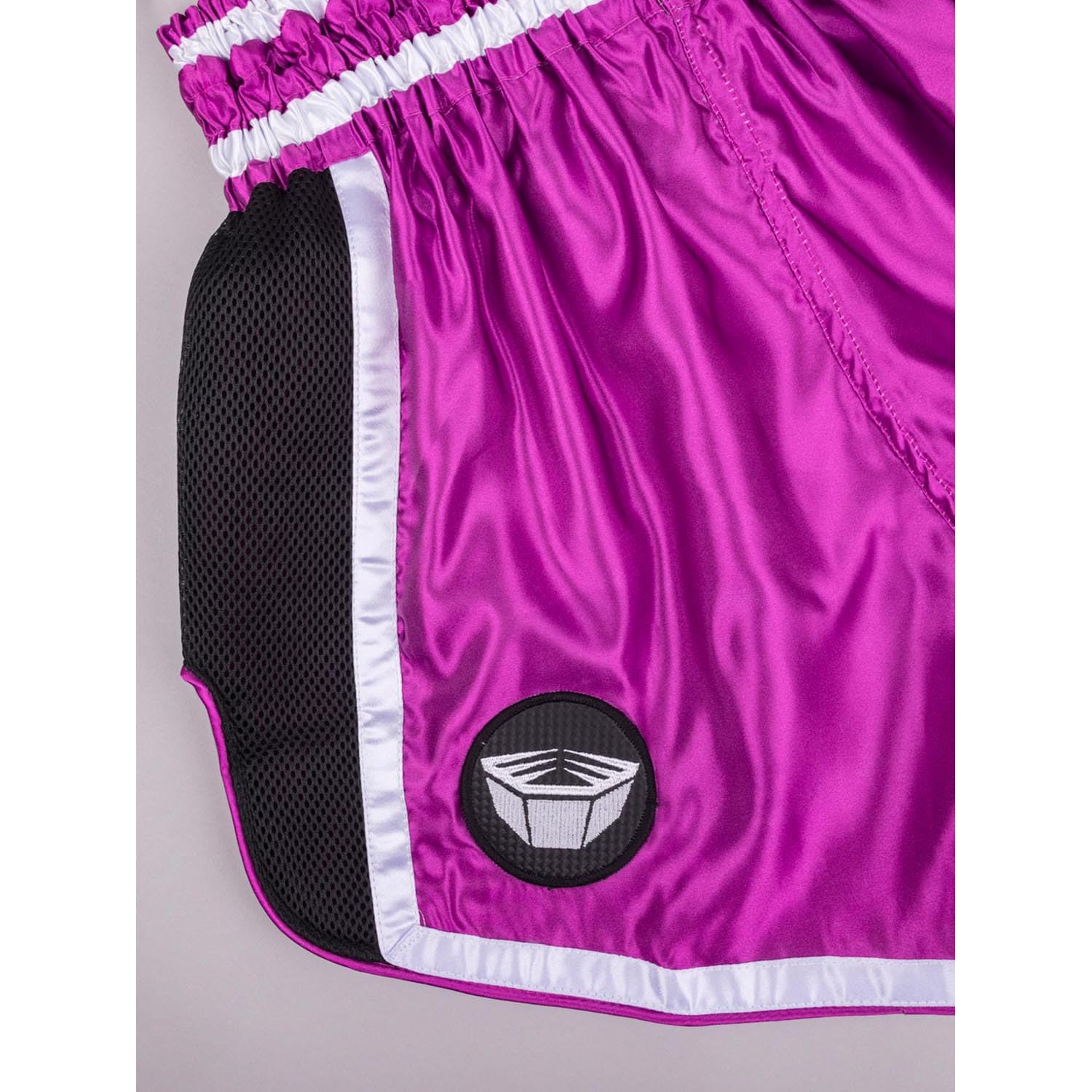 Muay Thai Shorts, Represent, Pink-schwarz, Kickboxhose für Training & Wettkampf, Thaibox Shorts Satin, Atmungsaktiv, Langlebig, Kampfsporthose für MMA, K1, Boxen, Thai Boxen