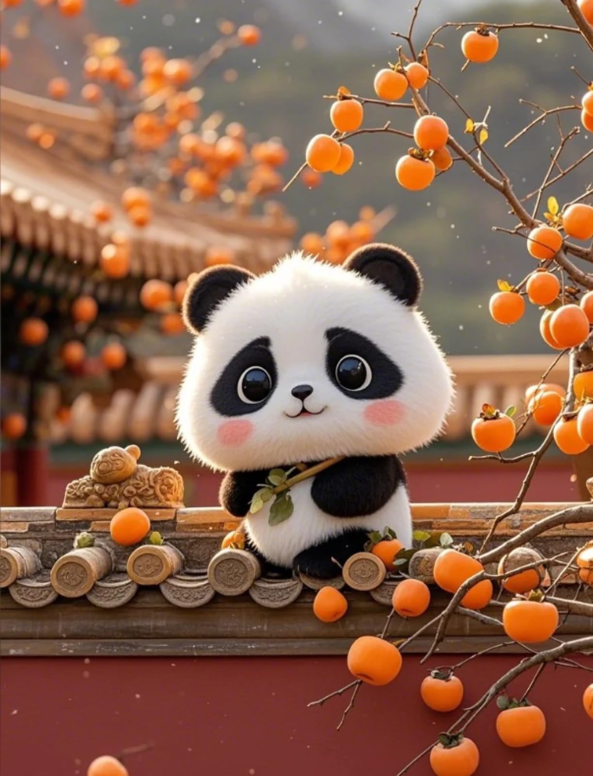 Stithej Persimmon and Panda Cross Stitch Kit for Adult Beginner Stamped