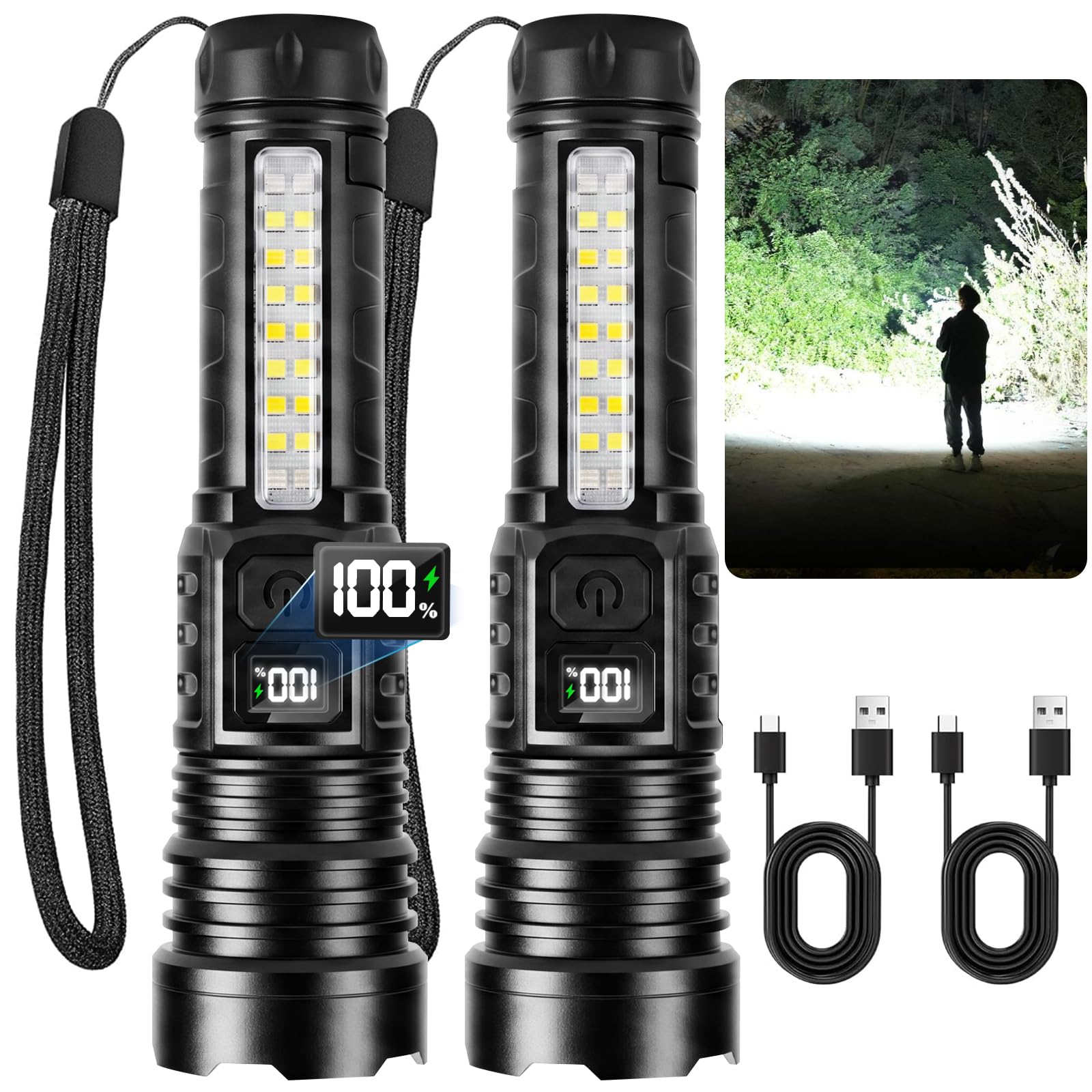 Rechargeable Flashlights High Lumens 2 Pack, Super Bright LED Flash Light