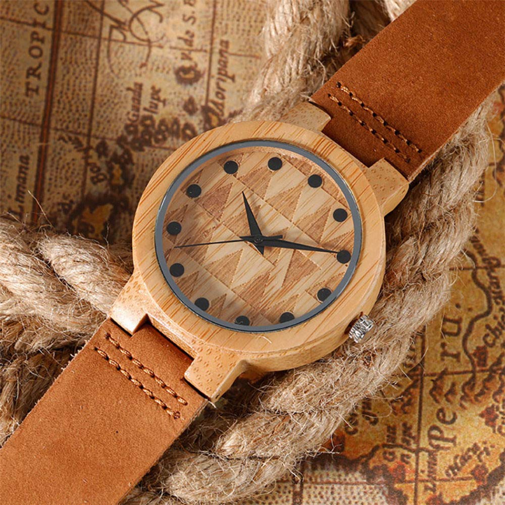 CAIDAI&YL Orologio da uomo in bambù Orologio da polso al quarzo Cinturino marrone Orologio da uomo in legno naturale