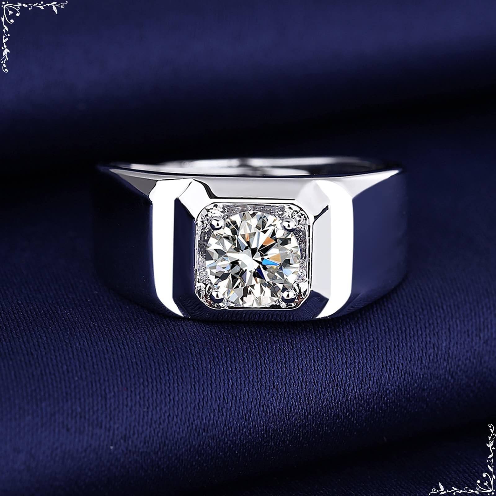 Anillos de compromiso de oro blanco de 9 quilates, 14 quilates y 18 quilates para hombre, cuatro garras con moissanita