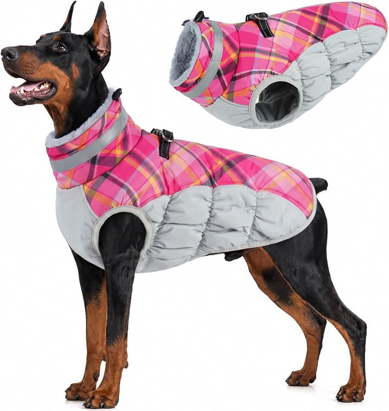 Casaco de Inverno para Cães com Coleira Peitoral Integrada, Impermeável e com Faixa Refletiva LeLePet