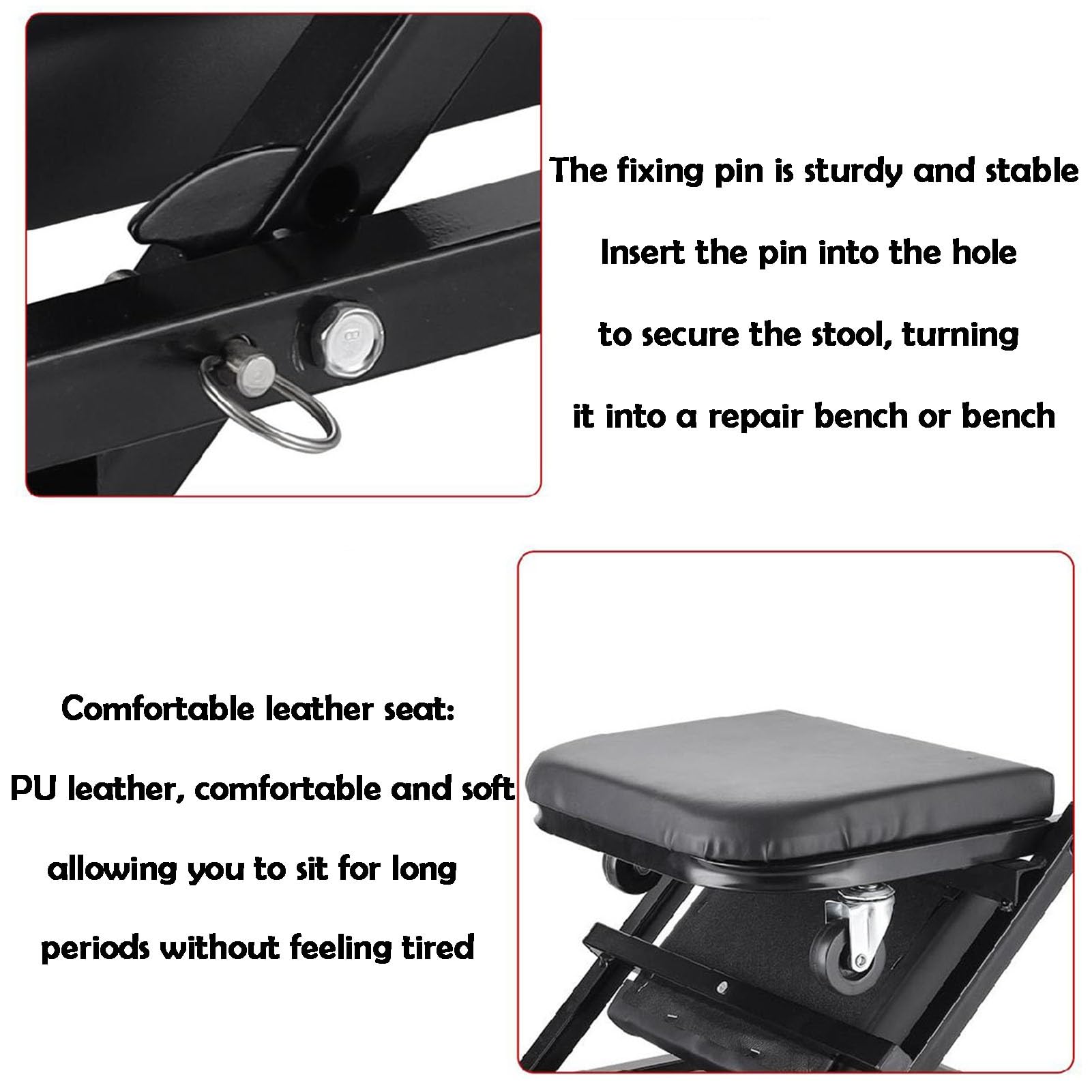 Asiento Rodante Plegable 2 En 1 En Forma De Z | Carro mecánico rodante con 6 ruedas for acostarse o sentarse for taller de reparación de automóviles