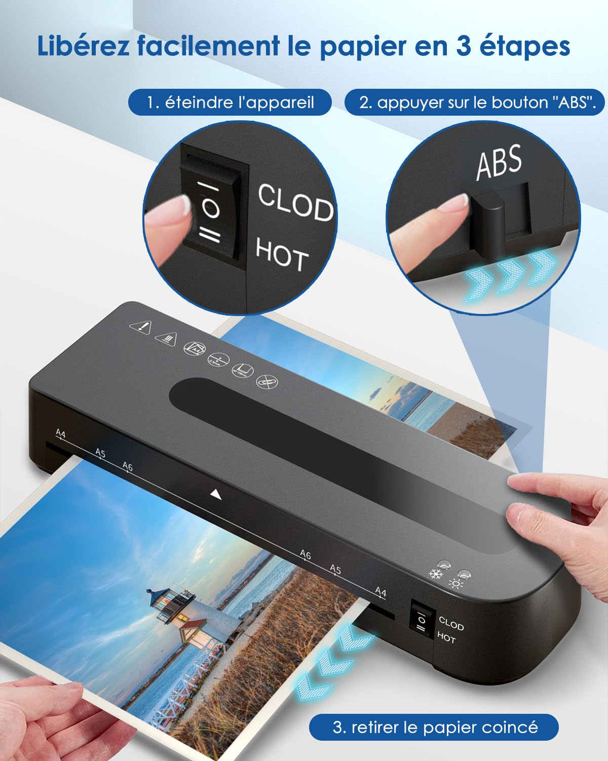 Laminator A4 - laminator 4 w 1 z 30 foliami do laminowania do formatu A4/A5/A6