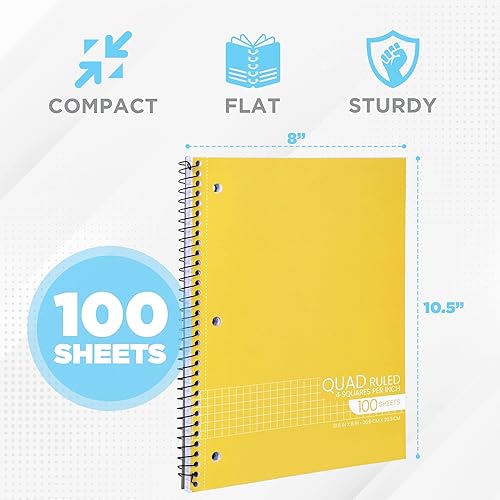 Miniatura 8 de Cuaderno de espiral de papel cuadriculado, cuadrícula cuadriculada, papel blanco, páginas perforadas, 10.5 x 8 pulgadas, 1 sujeto encuadernado con