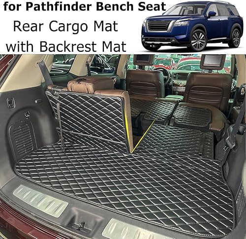 Miniatura 2 de Alfombrilla para maletero para Nissan Pathfinder 2022-2024 (2 fila con asiento de banco) y alfombrilla para respaldo trasero 2 y 3 fila (5 unidades)