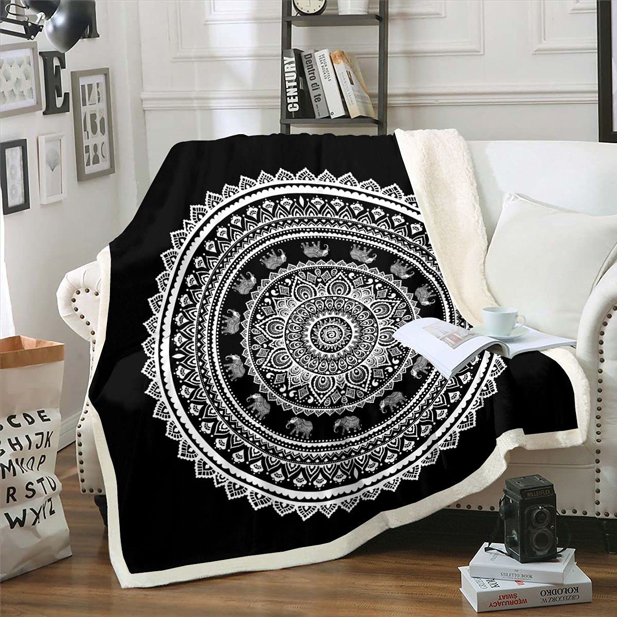Plaid bohème mandala sherpa pour réchauffer vos soirées canapé