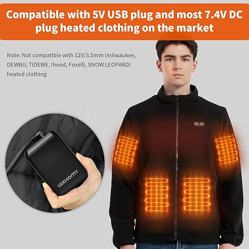 Miniatura 2 de Paquete de batería de chaleco calentado, 16000 mAh 7.4 V Compacto Repaclement para chaqueta calentada, sudadera con capucha calentada, pantalones