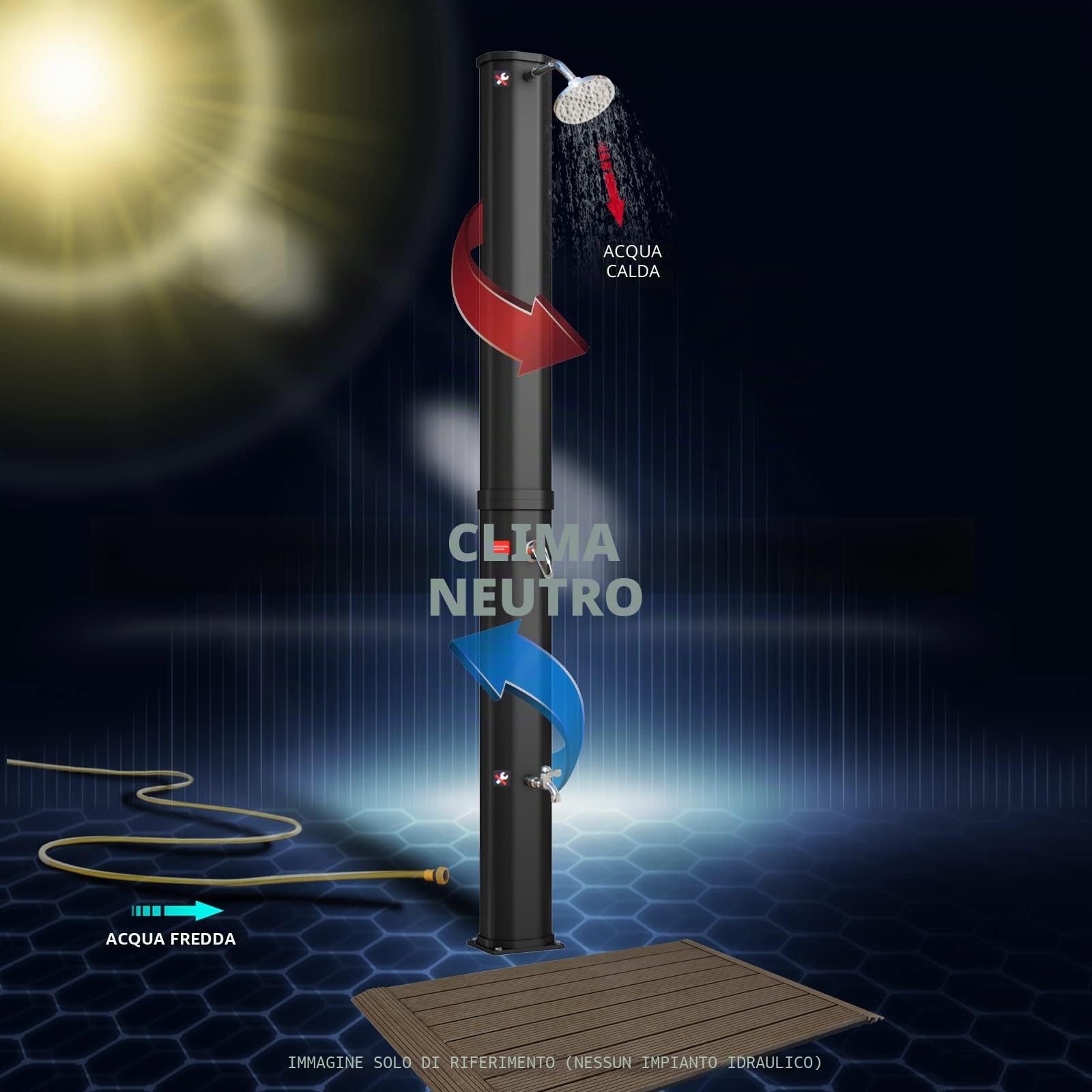 CCLIFE Doccia Solare da Giardino con Pavimento in WPC 40 L, Doccia fotovoltaica/Solare da Esterno con Rubinetto e soffione a Pioggia, con Guscio di Protezione Acqua Calda Fino a 60 °C