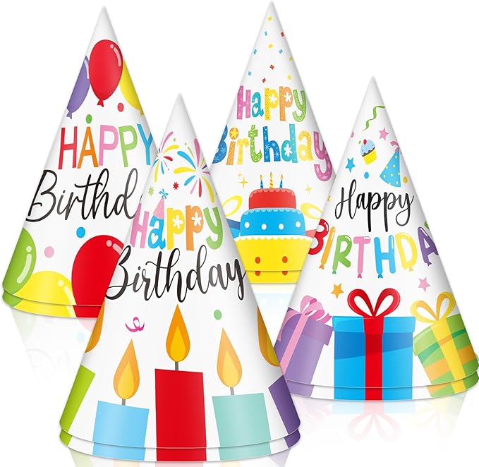 32Pcs Colorful Party Hats for Kids Happy Birthday Cone Paper Hats Classroom Celebration Supplies Favors