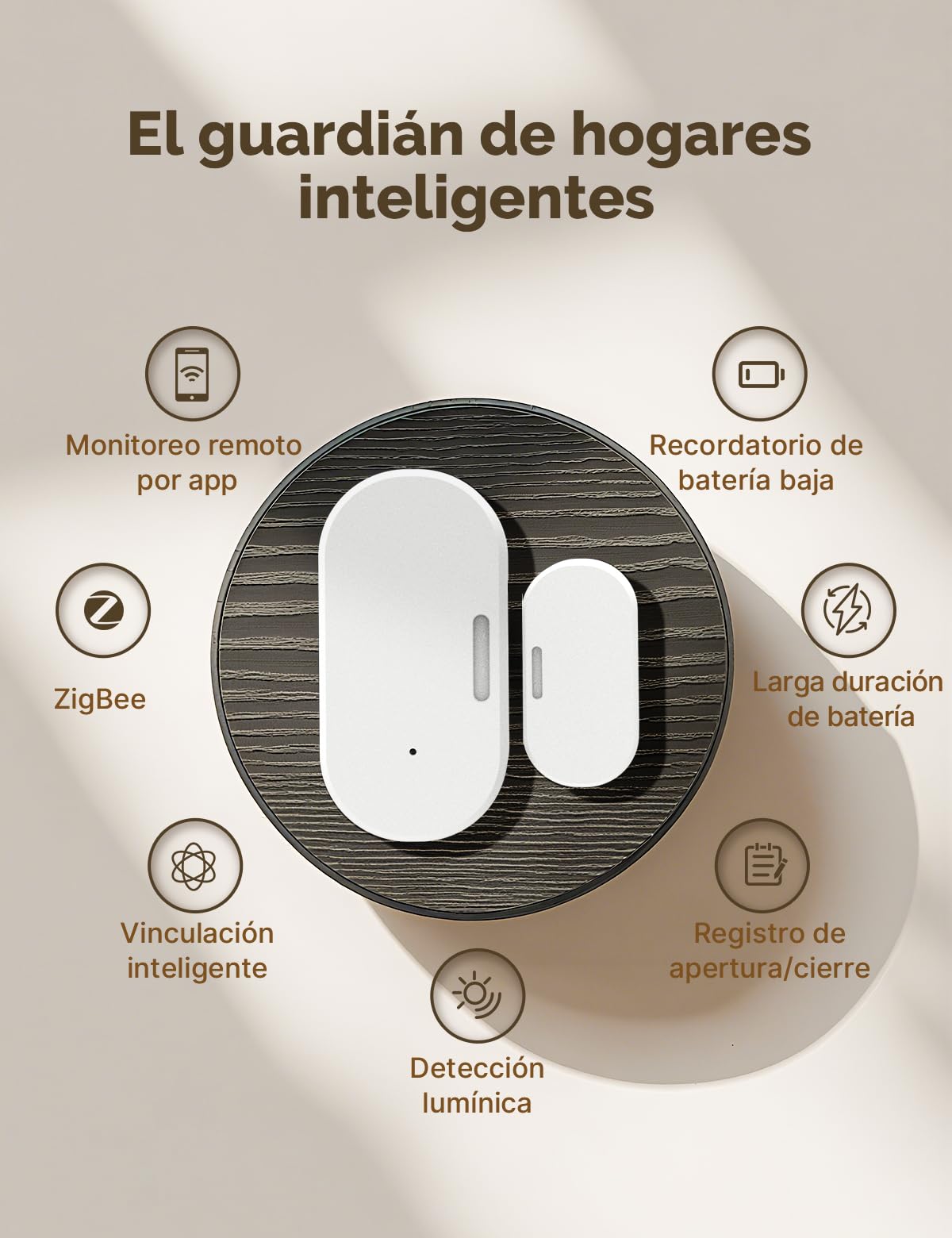 MOES Sensor de Puerta y Ventana Inteligente, Requiere Pasarela ZigBee Tuya, Detector de Luz Inalámbrico para Sistema de Alarma y Hogar, Compatible con Smart Life/MOES/Tuya, 3 Unidades