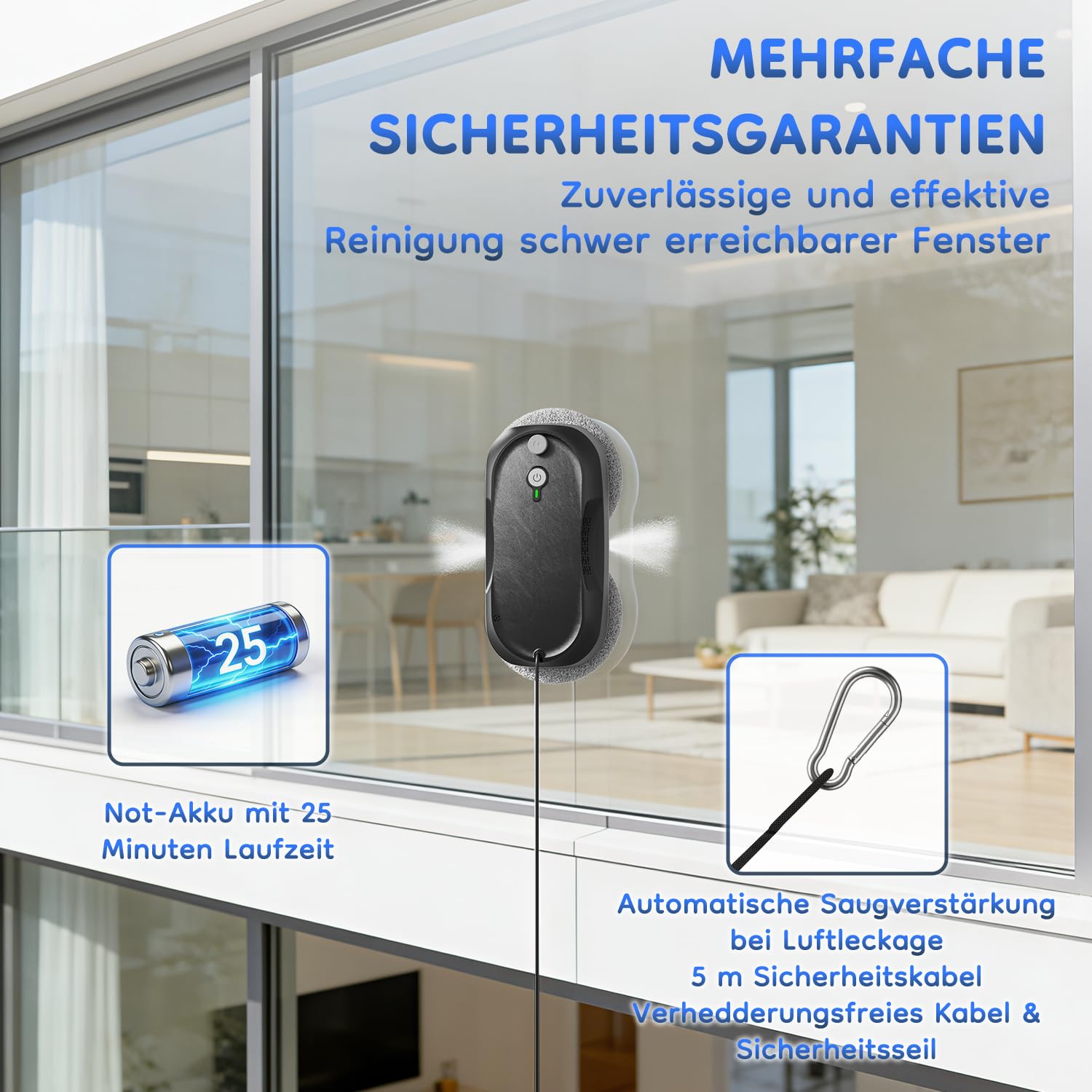 Obito X2 Fensterputzroboter, Ultraschall-Zerstäubung, Starker Saugkraft | verbesserter Akku, KI-Wegplanung, rutschfest, Kantenerkennung, Automatischer Elektrischer Fensterreiniger für Hochhausfenster
