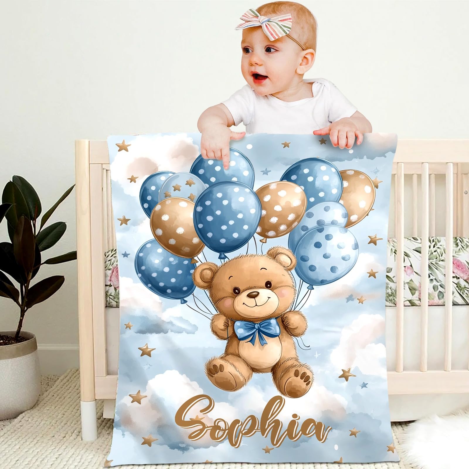 Personalised Baby Blanket with Name Custom 70x100cm Children Girl Boy Kid Throw Blanket Soft Cozy Flannel Name Blanket Animal Elephant Panda Gifts for Newborn Toddlers Adults Birthday Christmas