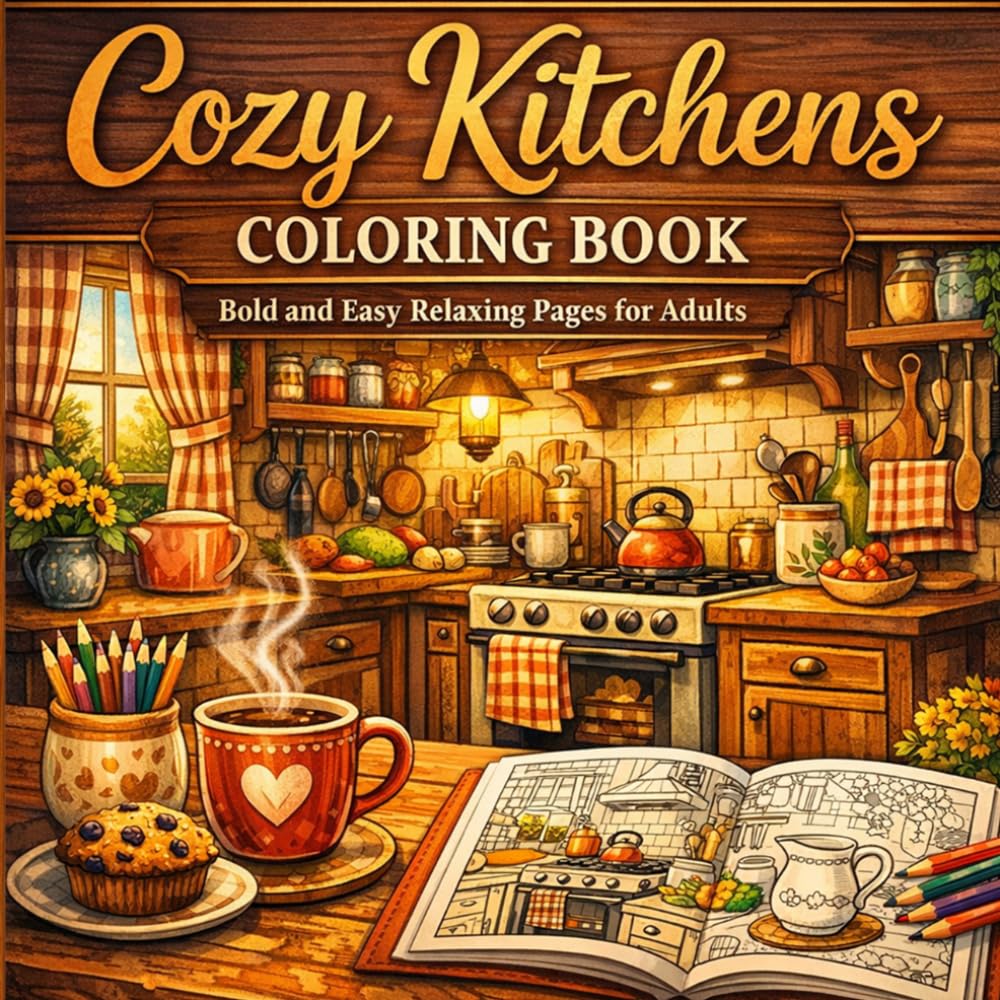 Cozy Kitchens Coloring Book: Bold and Easy Relaxing Pages for Adults (Cozy Line Studio Collection)
