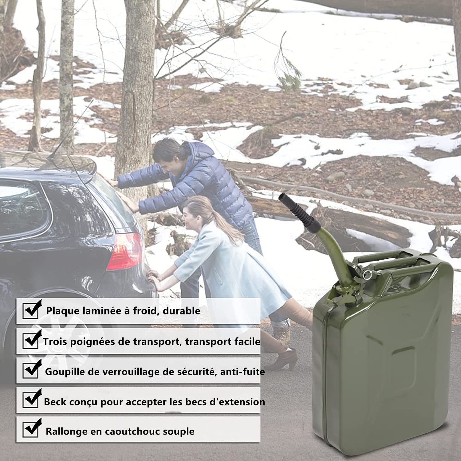 LEADZM Bidon Essence Jerrican Professionnel 20L en Métal avec Bec Verseur - Bidon Carburant Portable pour Diesel, Kérosène, Gazoline (Vert)