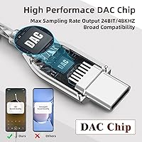 Vista 2 de KBEAR KW1 - Auriculares USB tipo C con micrófono y control de volumen, auriculares con cable de madera con dinámica intensa, OFC plateado cable DAC