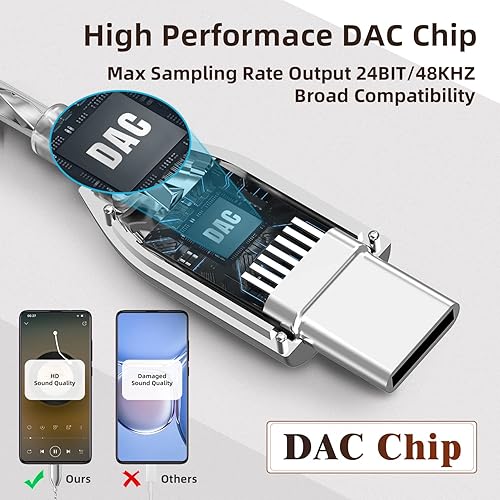 Miniatura 2 de KBEAR KW1 - Auriculares USB tipo C con micrófono y control de volumen, auriculares con cable de madera con dinámica intensa, OFC plateado cable DAC